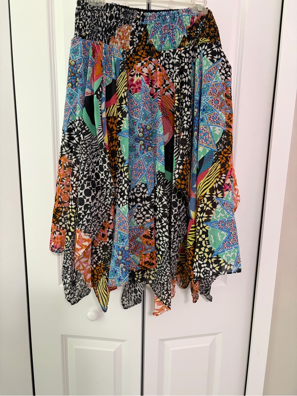 Magic Multicolor Asymmetrical Patchwork Skirt - Black, Turquoise, Orange